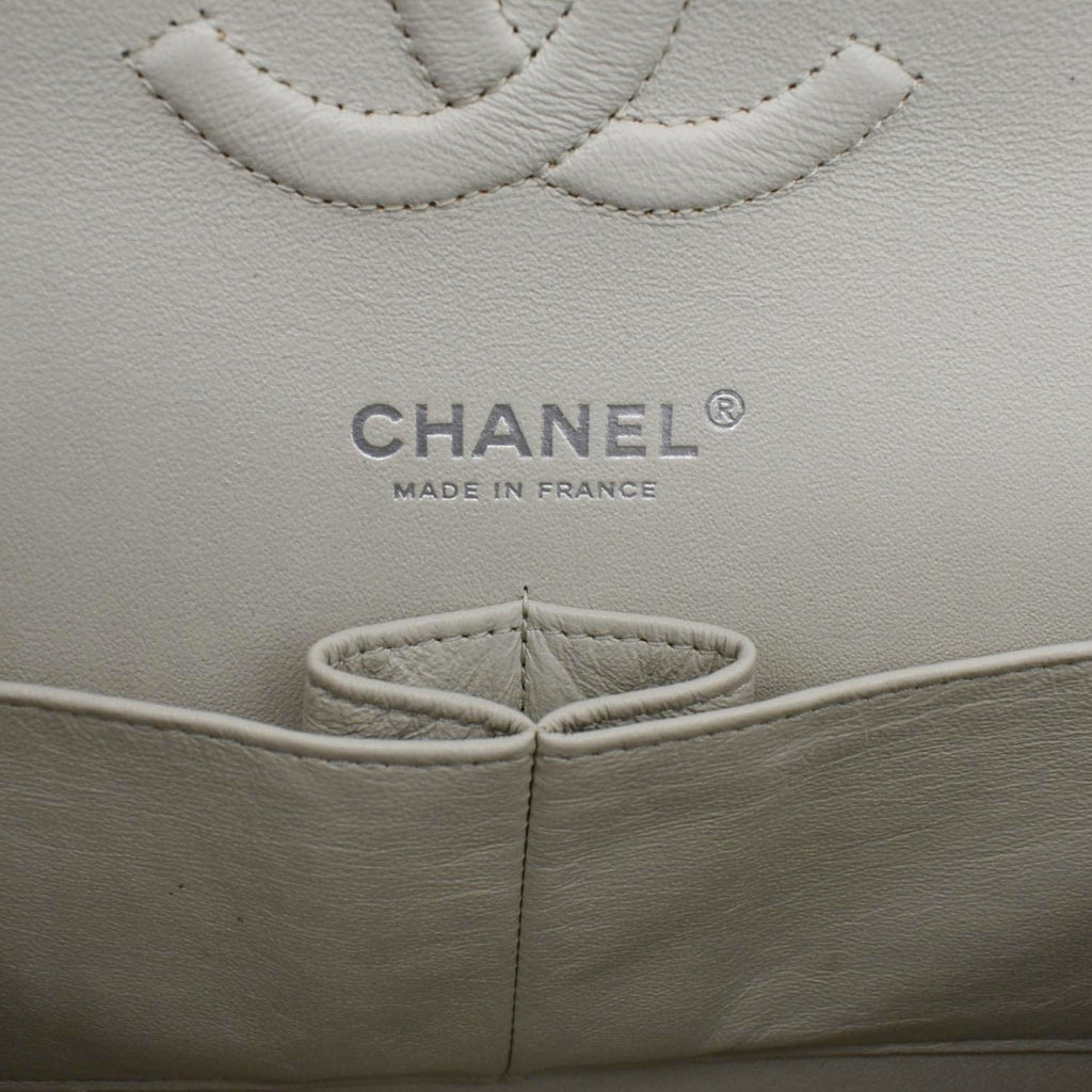 CHANEL Classic Double Flap Medium Quilted Caviar Leather Shoulder Bag White