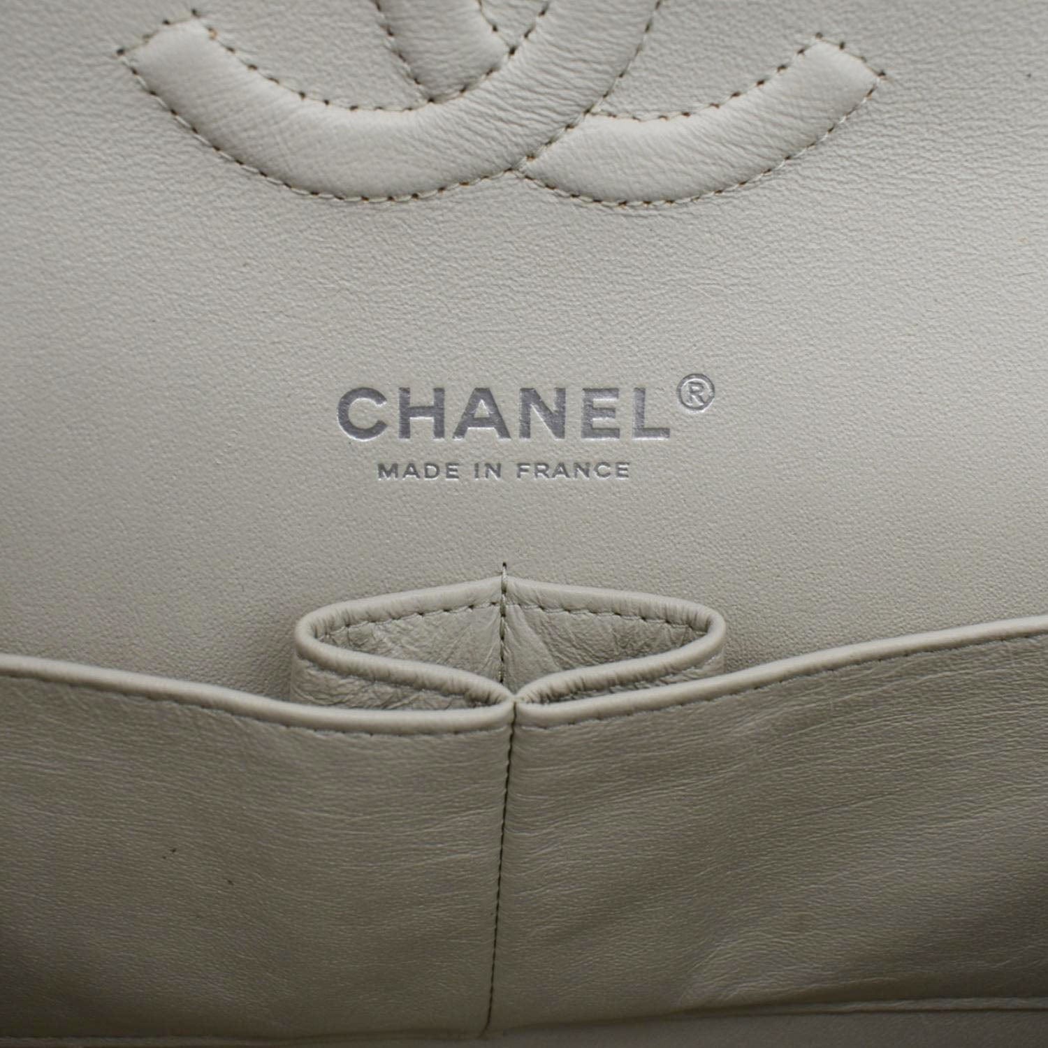 CHANEL Classic Double Flap Medium Quilted Caviar Leather Shoulder Bag White