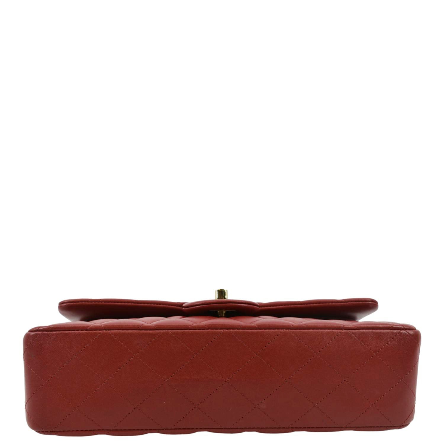 CHANEL Classic Medium Double Flap Quilted Leather Shoulder Bag Red