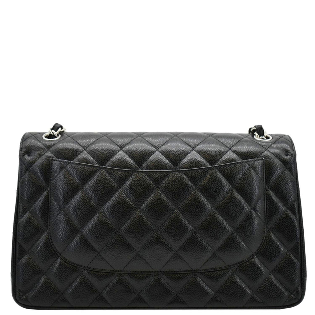 CHANEL Jumbo Double Flap Quilted Caviar Leather Shoulder Bag Black