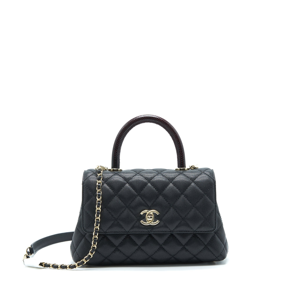 Chanel Small Coco Handle Caviar Black L With Red Embossed Handle