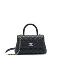 Chanel Small Coco Handle Caviar Black L With Red Embossed Handle