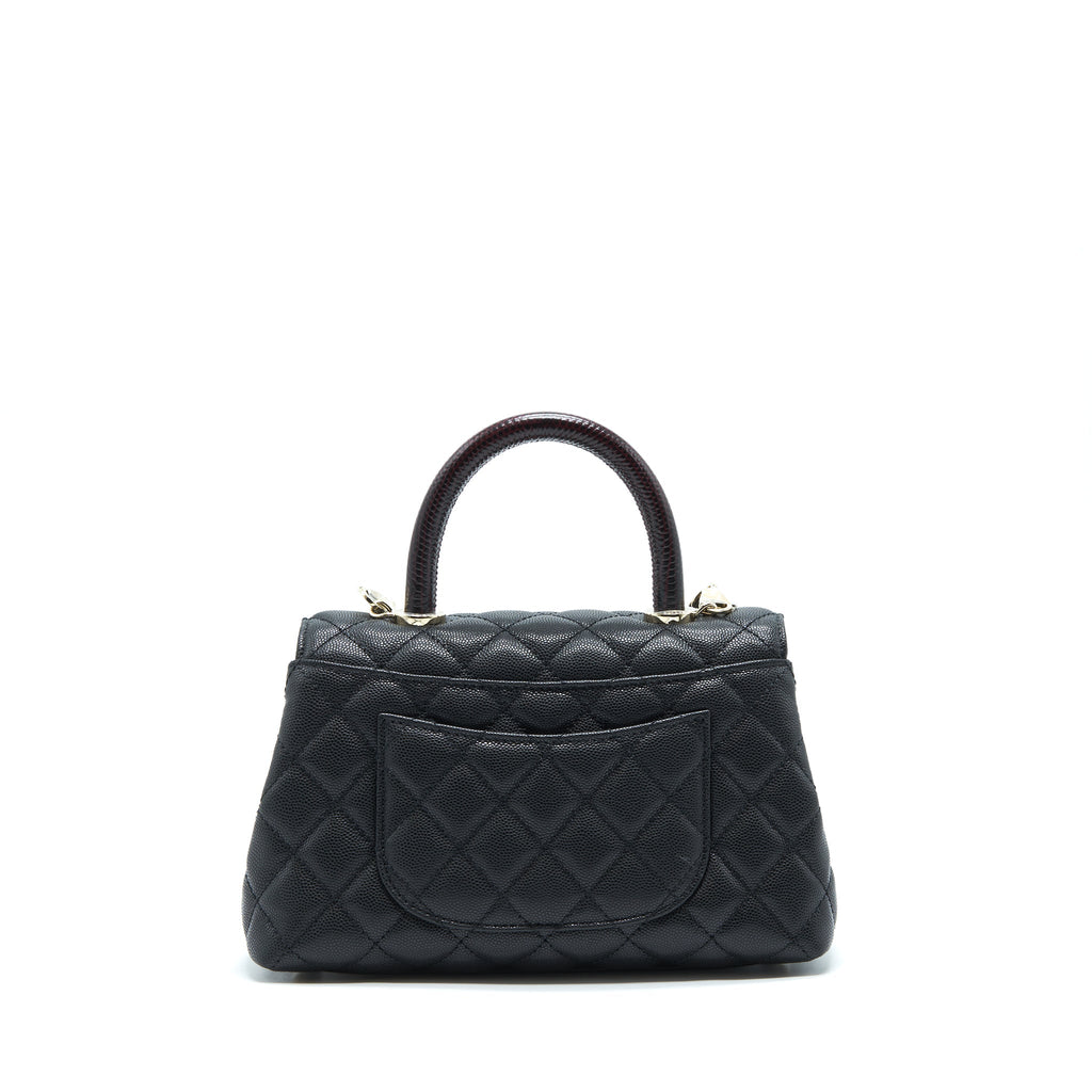 Chanel Small Coco Handle Caviar Black L With Red Embossed Handle