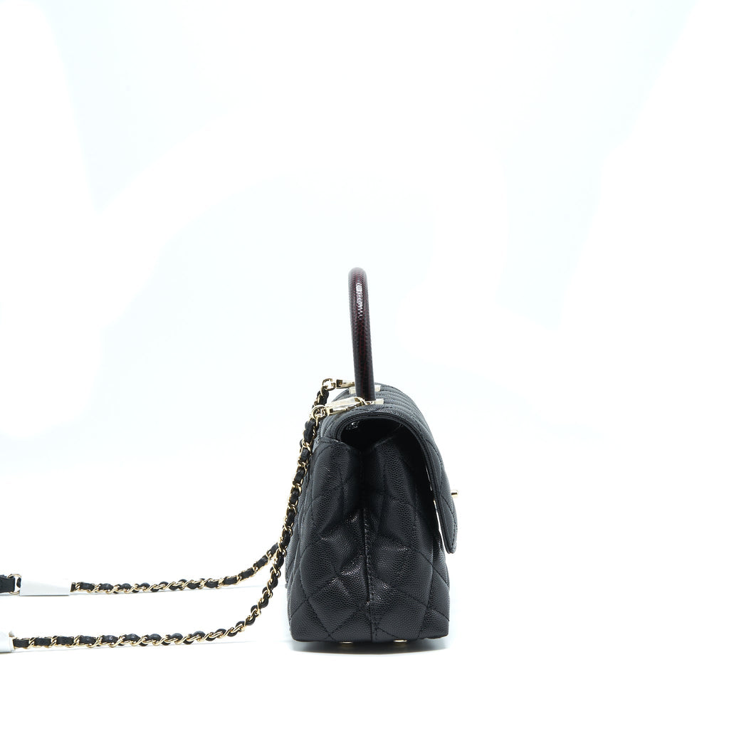 Chanel Small Coco Handle Caviar Black L With Red Embossed Handle