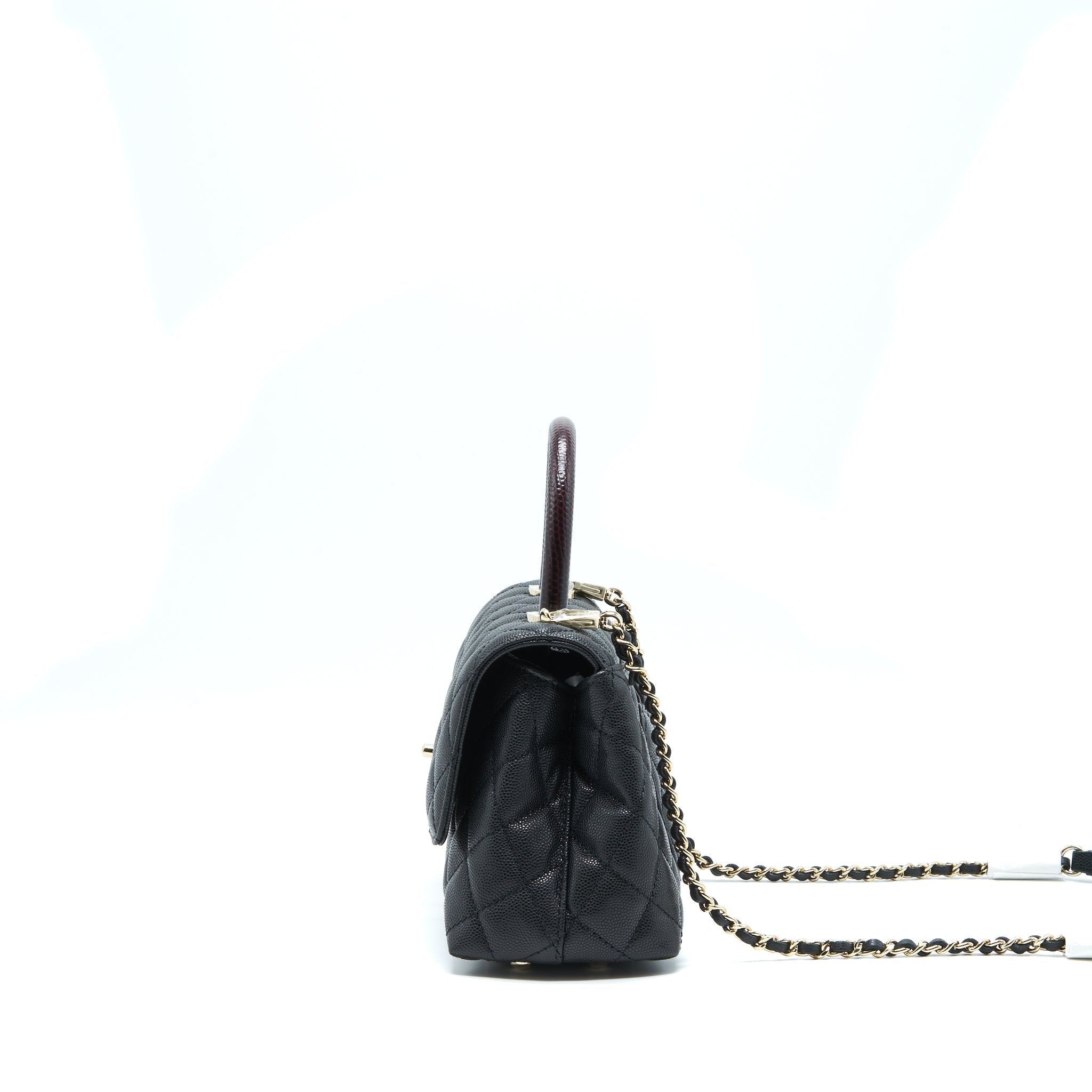 Chanel Small Coco Handle Caviar Black L With Red Embossed Handle