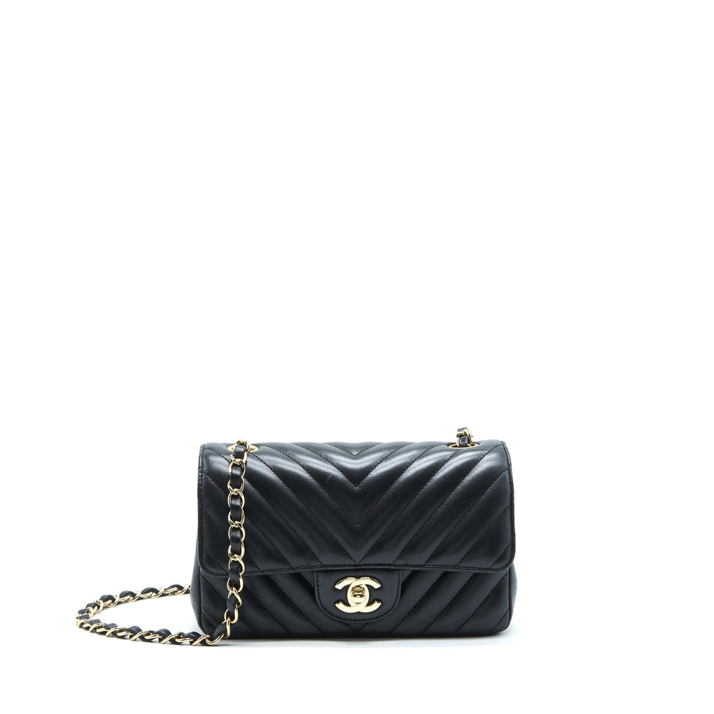 Chanel Chevron Mini Rectangular Flap Bag Lambskin Black L
