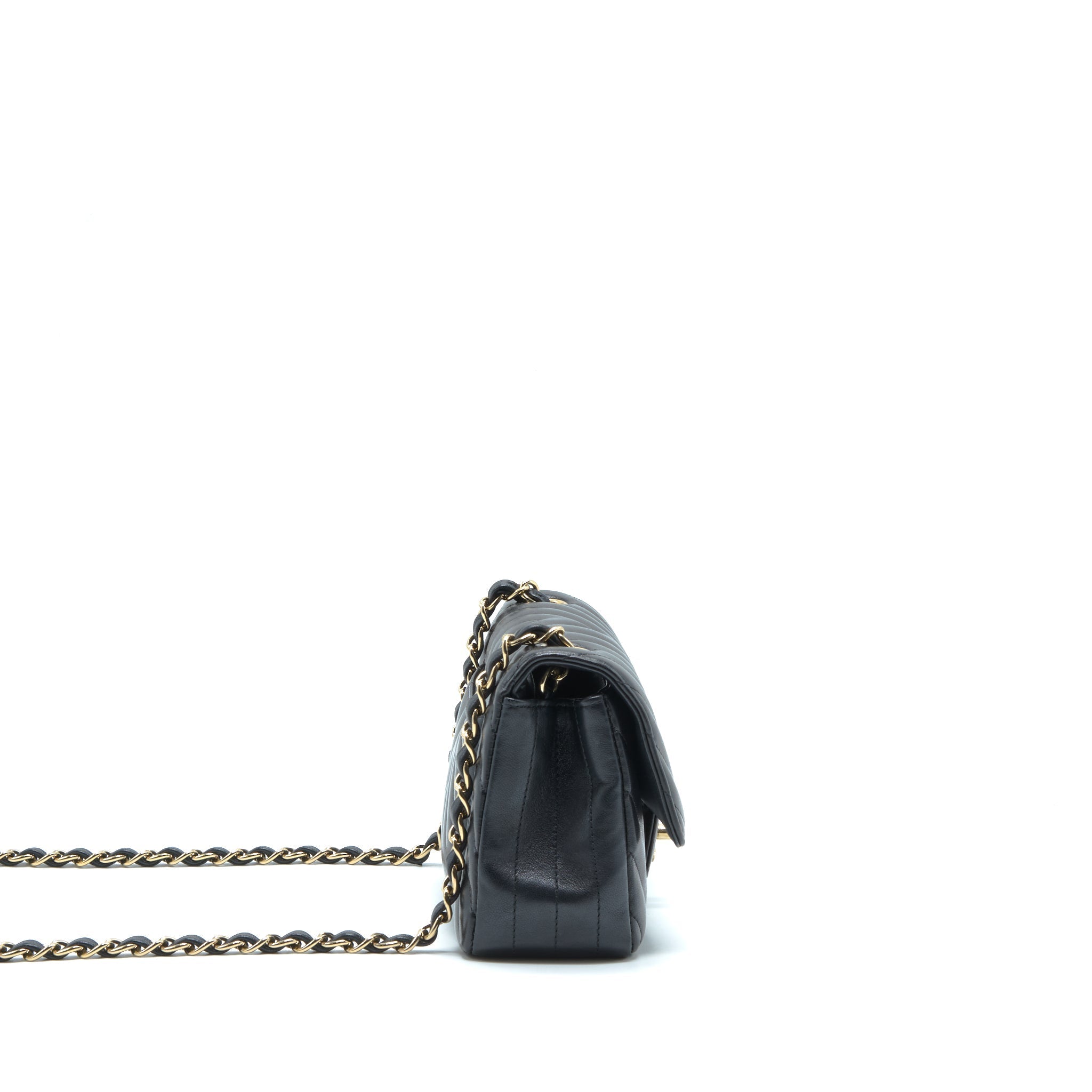 Chanel Chevron Mini Rectangular Flap Bag Lambskin Black L