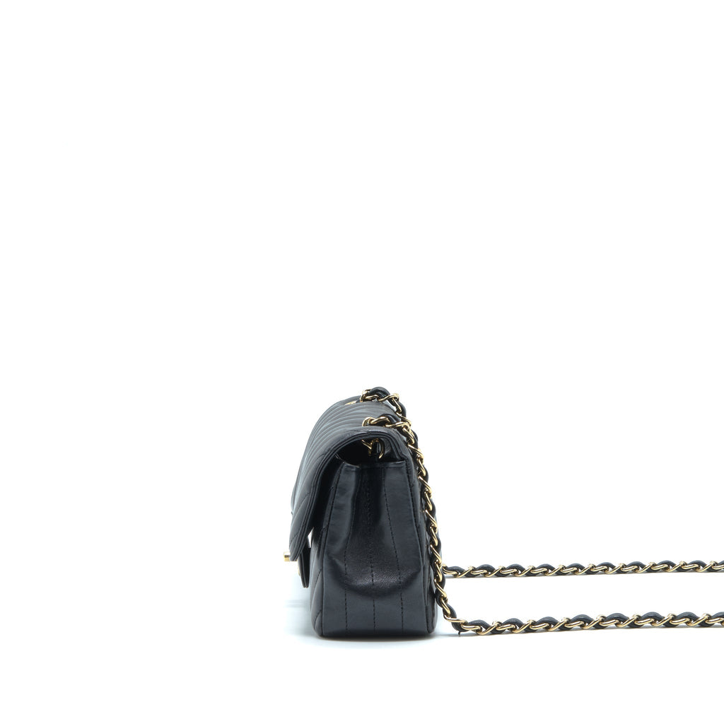 Chanel Chevron Mini Rectangular Flap Bag Lambskin Black L