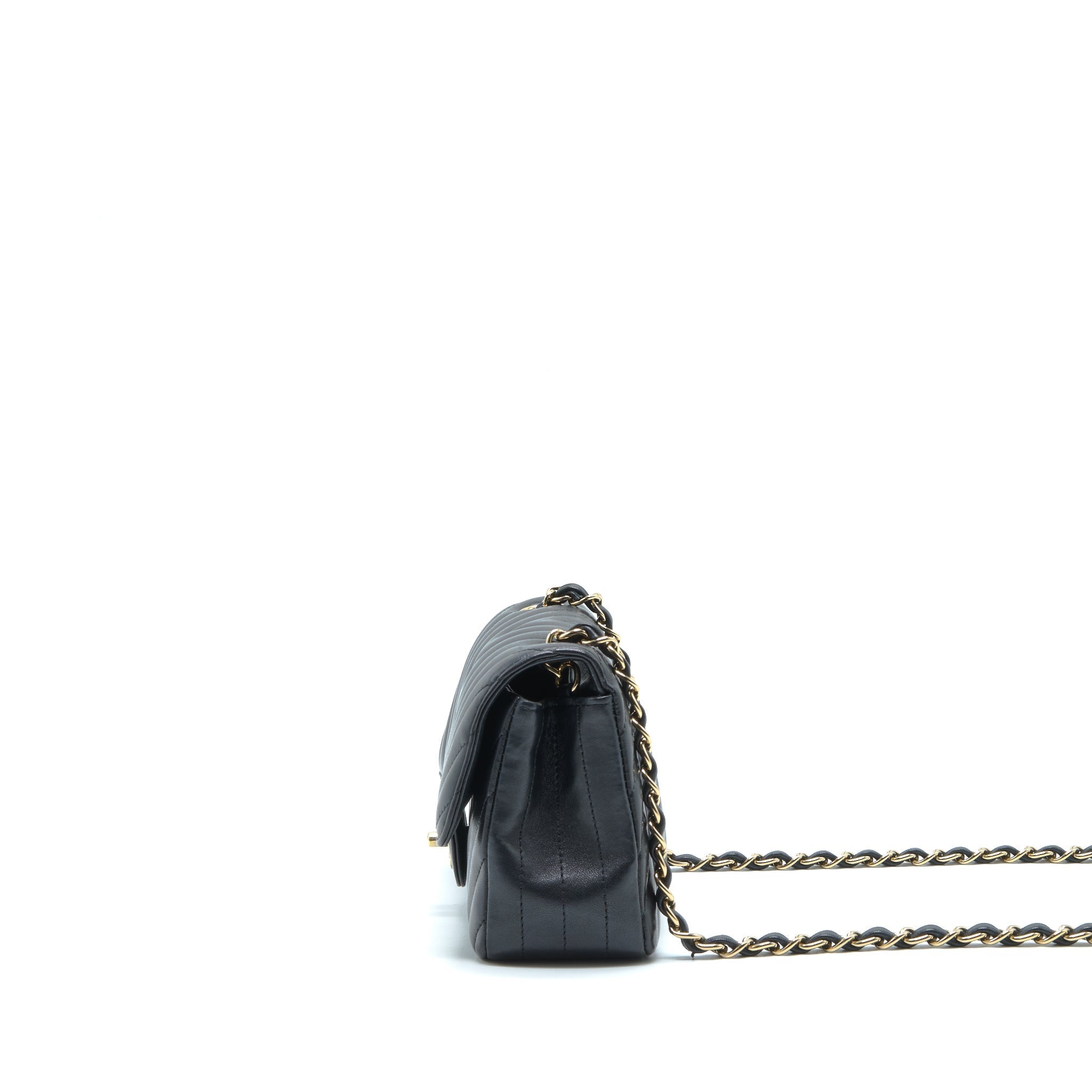 Chanel Chevron Mini Rectangular Flap Bag Lambskin Black L