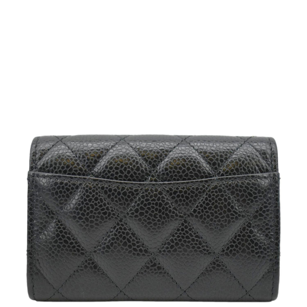 CHANEL Flap Quilted Caviar Leather Card Holder Black