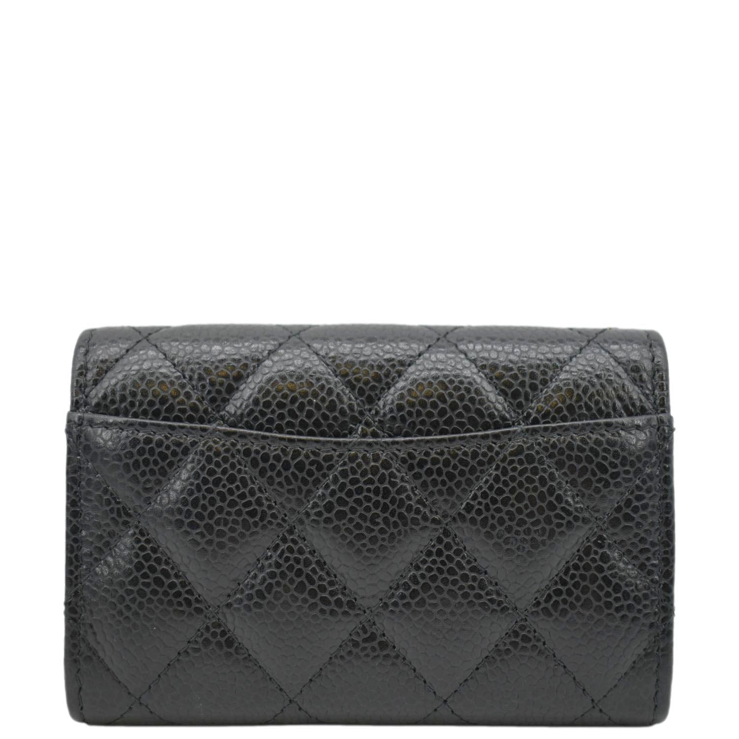 CHANEL Flap Quilted Caviar Leather Card Holder Black