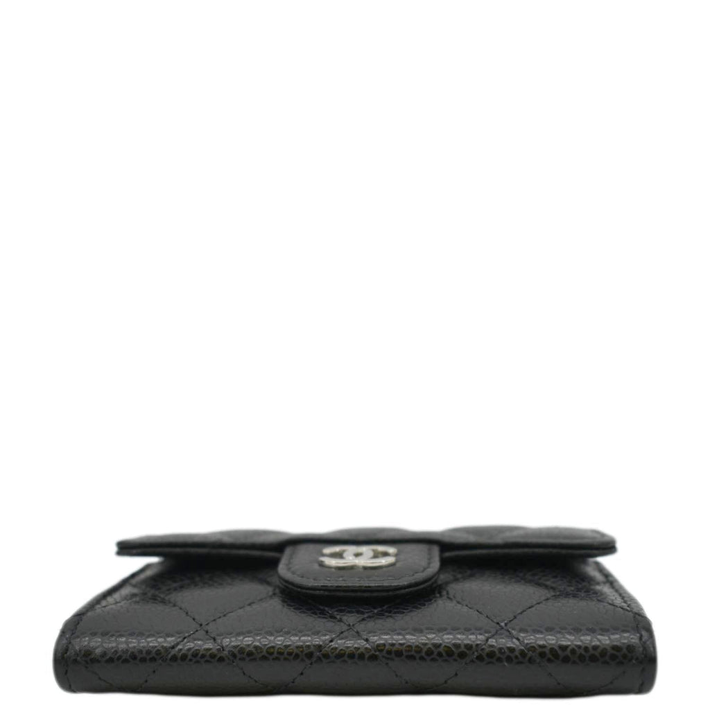 CHANEL Flap Quilted Caviar Leather Card Holder Black