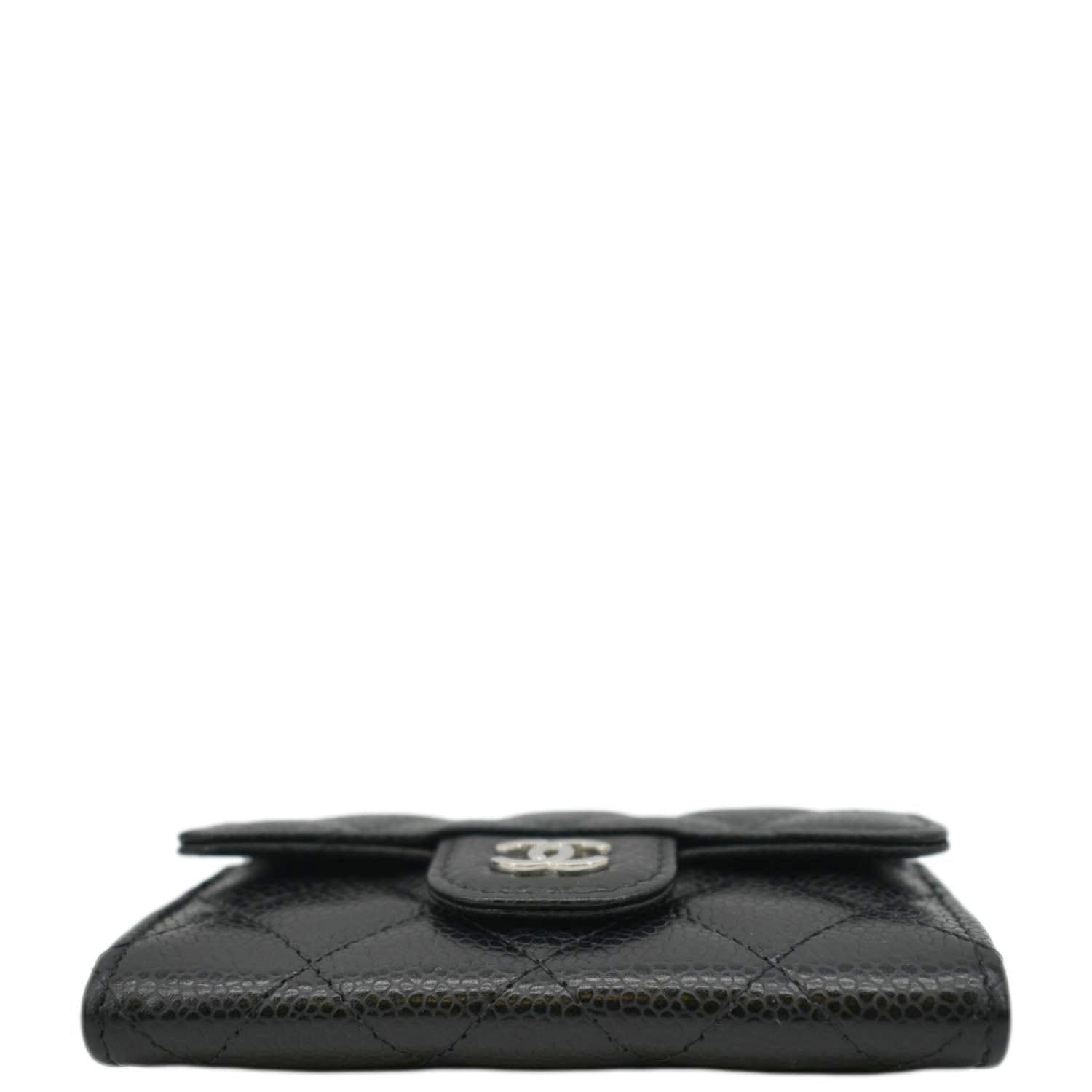CHANEL Flap Quilted Caviar Leather Card Holder Black