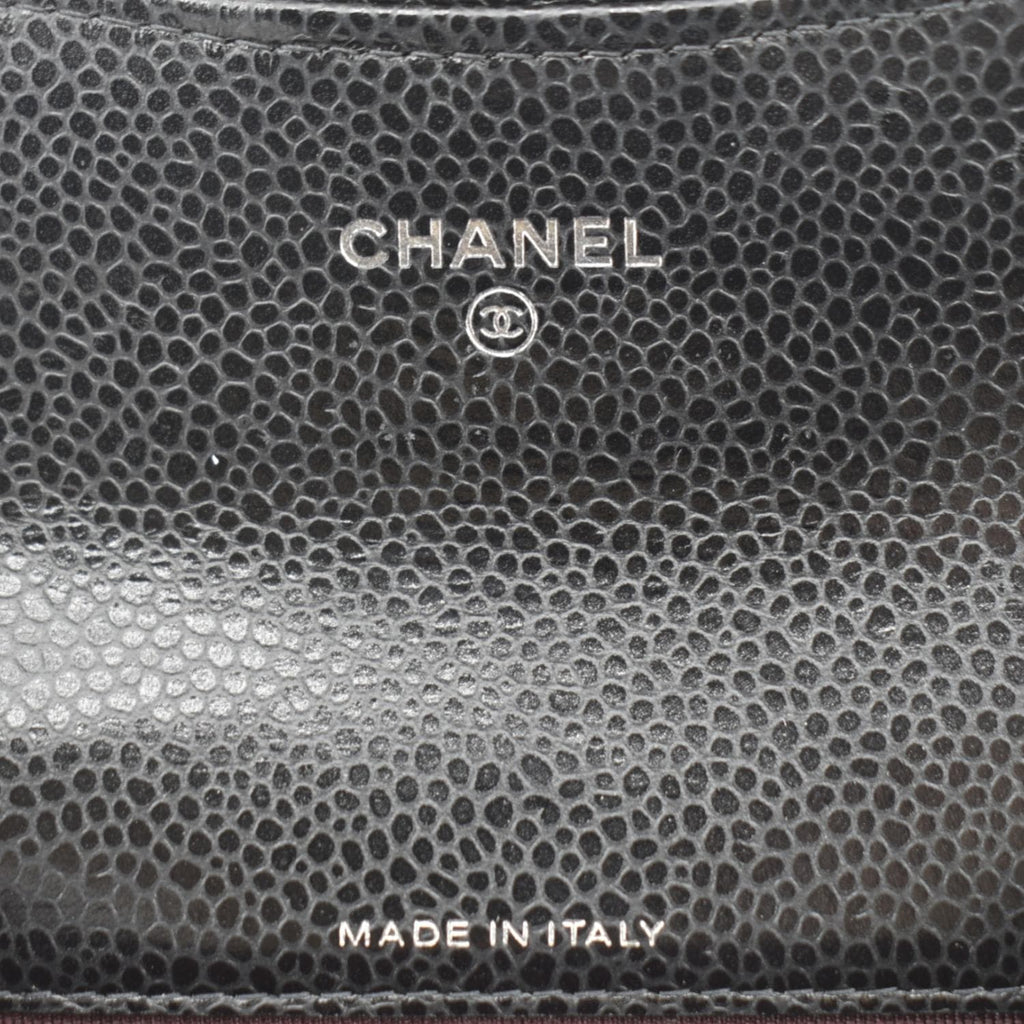 CHANEL Flap Quilted Caviar Leather Card Holder Black