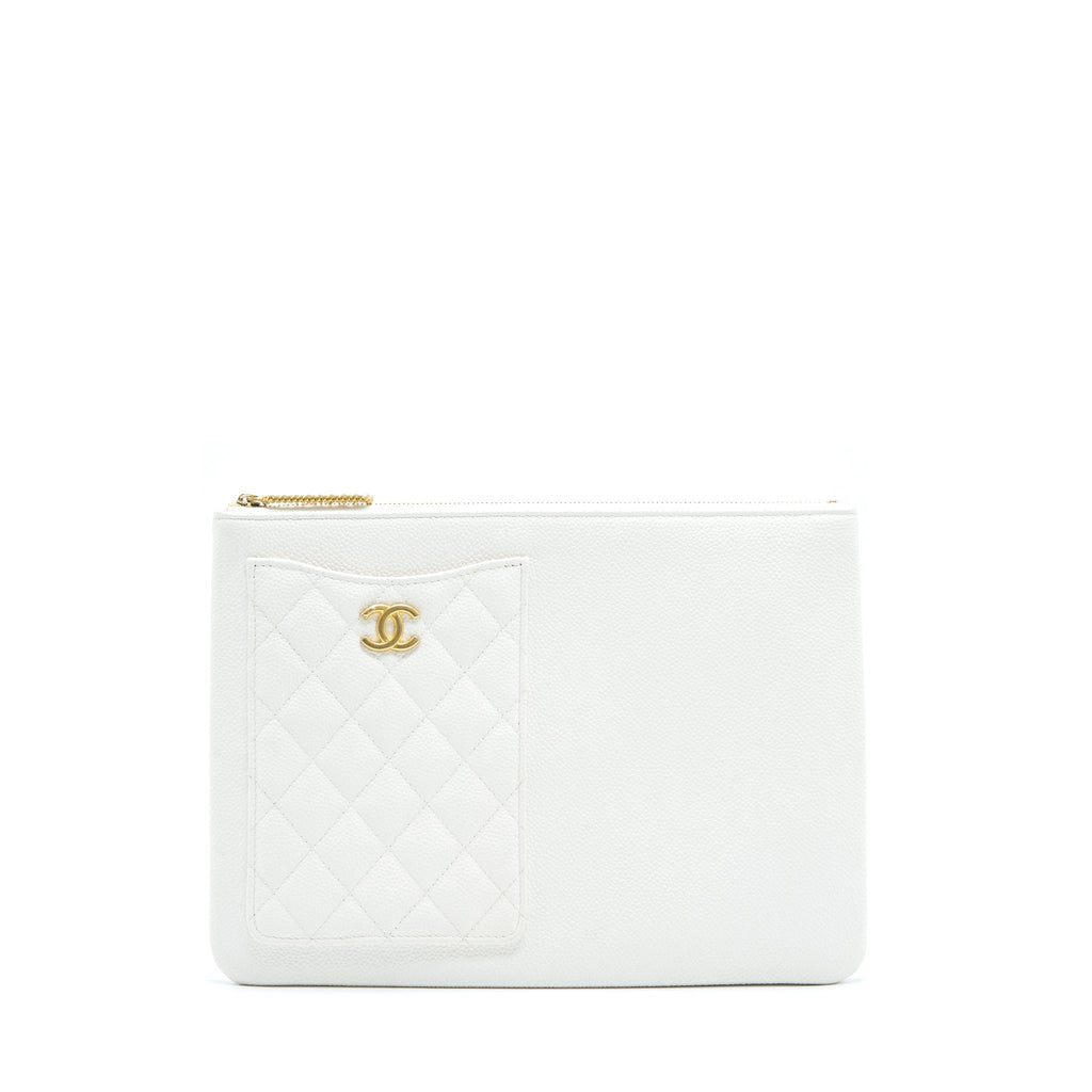 Chanel Seasonal Zippy Pouch Caviar White