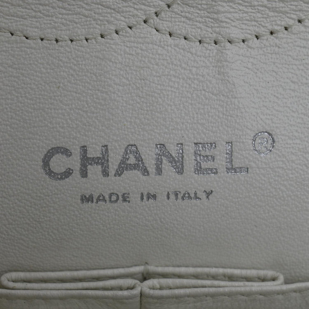 CHANEL Classic Double Flap Quilted Caviar Leather Shoulder Bag White