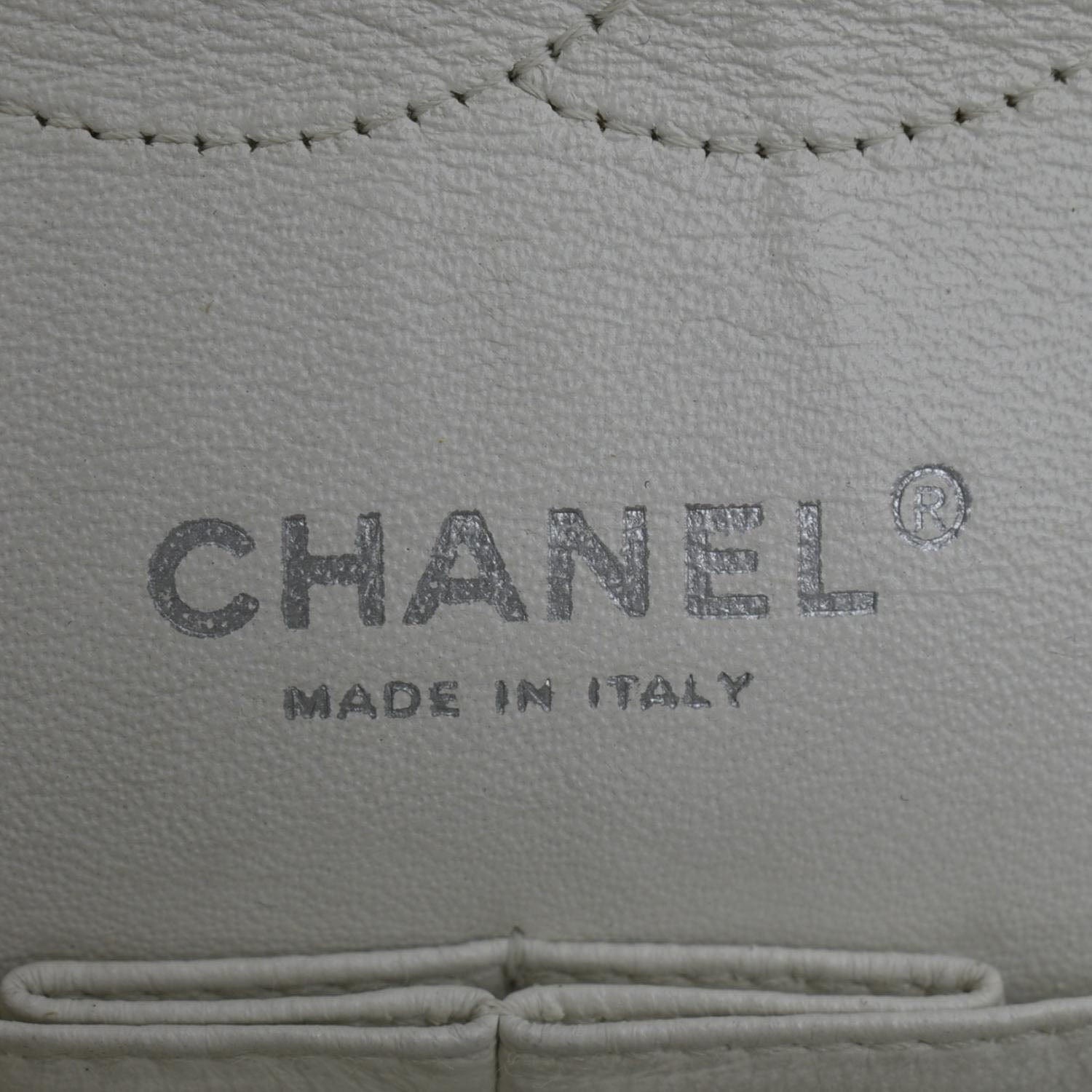CHANEL Classic Double Flap Quilted Caviar Leather Shoulder Bag White