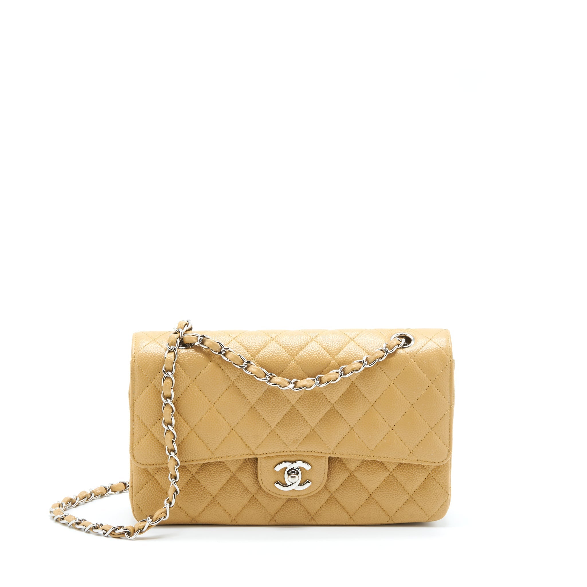 Chanel Medium Classic Double Flap Bag Caviar Dark Beige