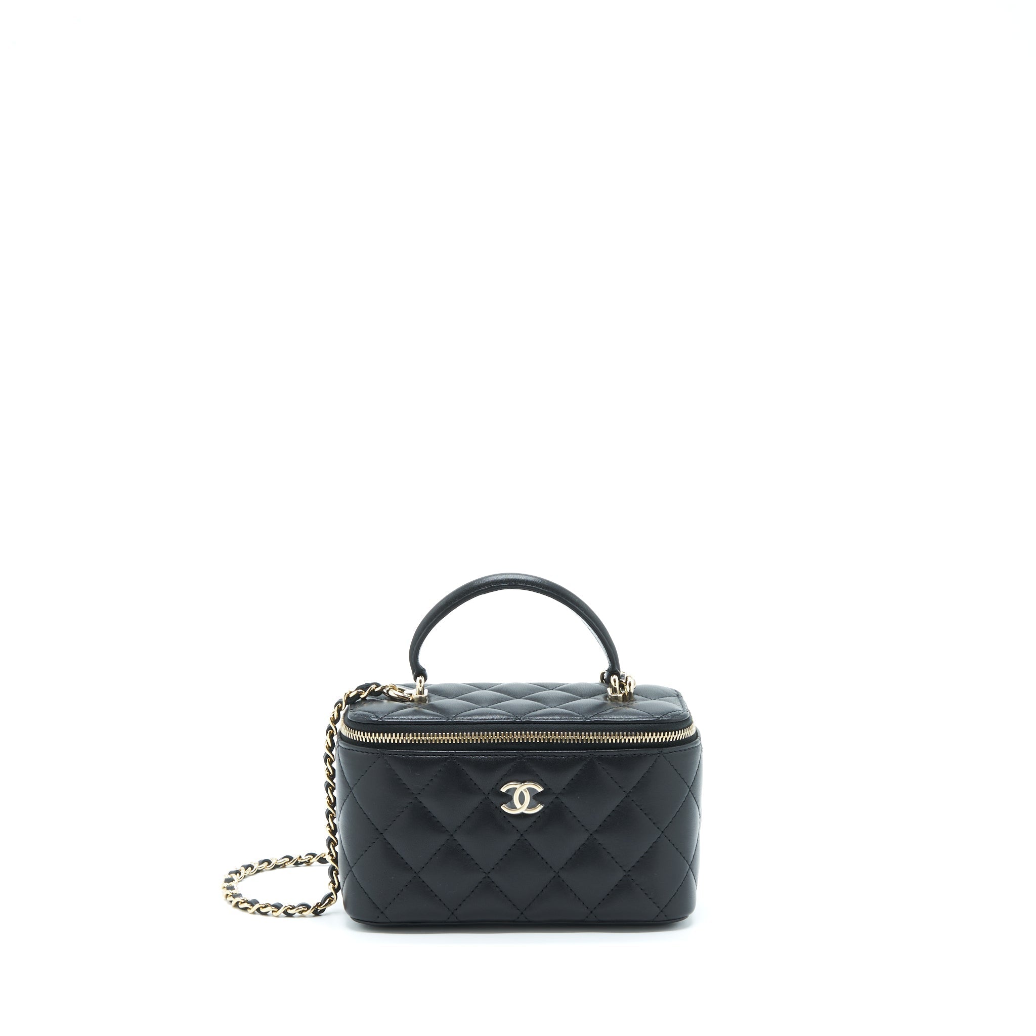 Chanel 22A Top Handle Long Vanity With Chain Lambskin Black L