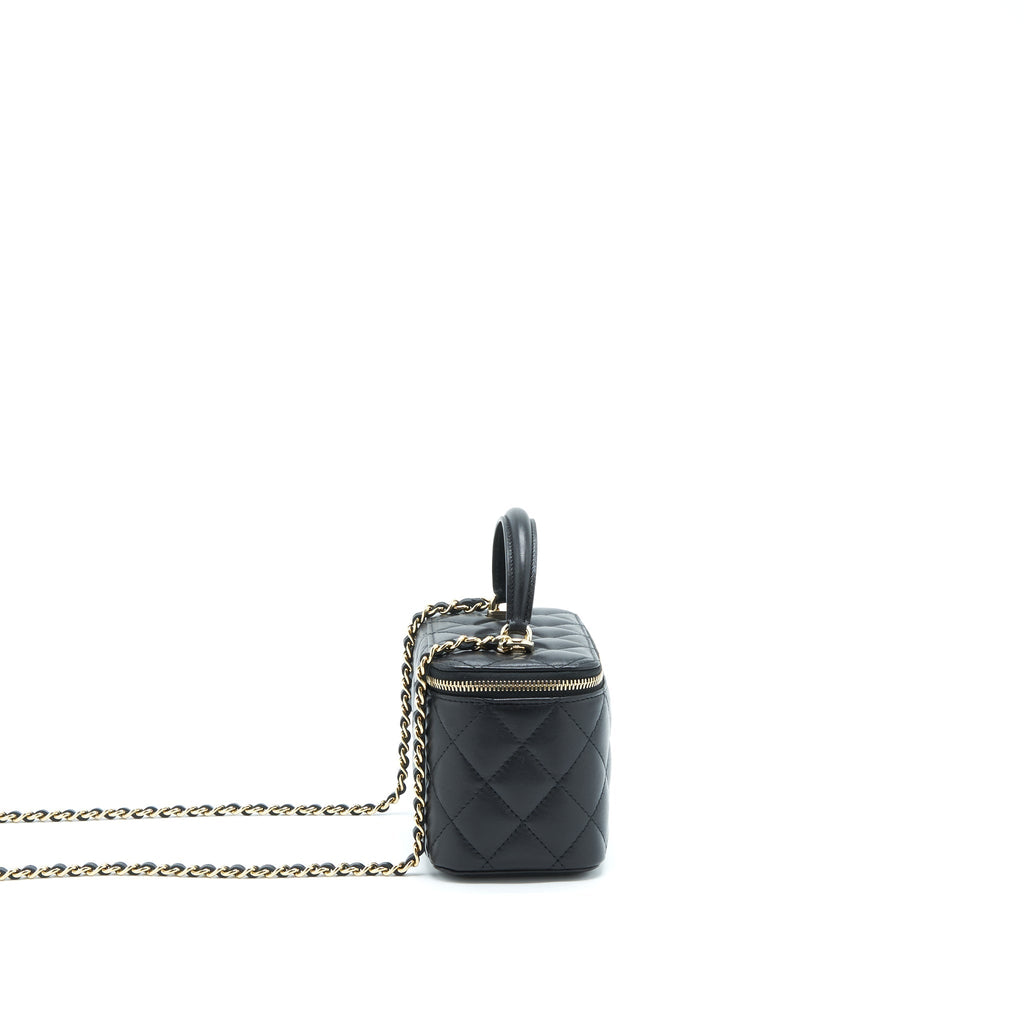 Chanel 22A Top Handle Long Vanity With Chain Lambskin Black L