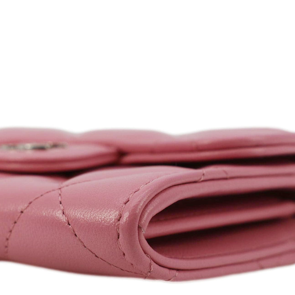 Chanel Classic Mini Flap Quilted Lambskin Leather Card Holder On Chain Pink