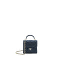 Chanel 22S Top Handle Mini Flap Bag With Chain Lambskin Navy L