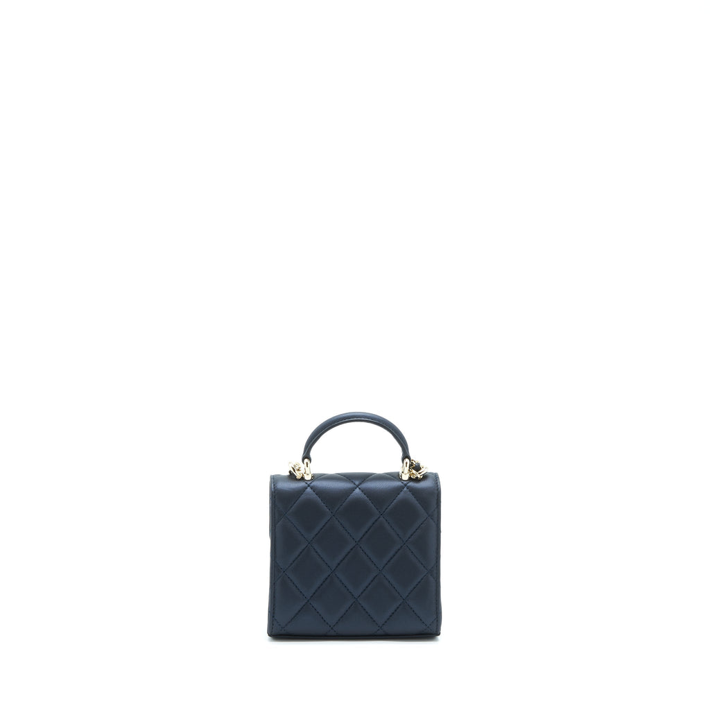 Chanel 22S Top Handle Mini Flap Bag With Chain Lambskin Navy L