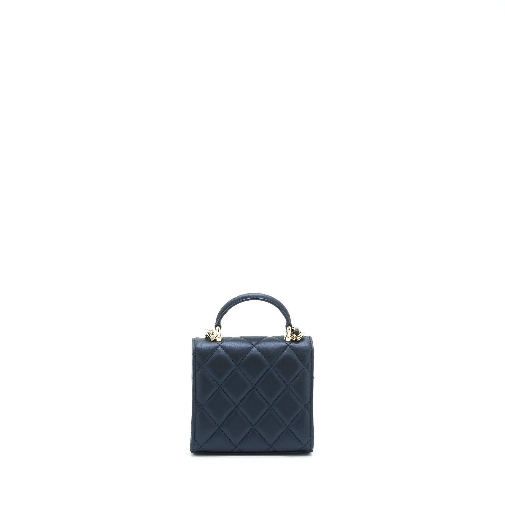 Chanel 22S Top Handle Mini Flap Bag With Chain Lambskin Navy L