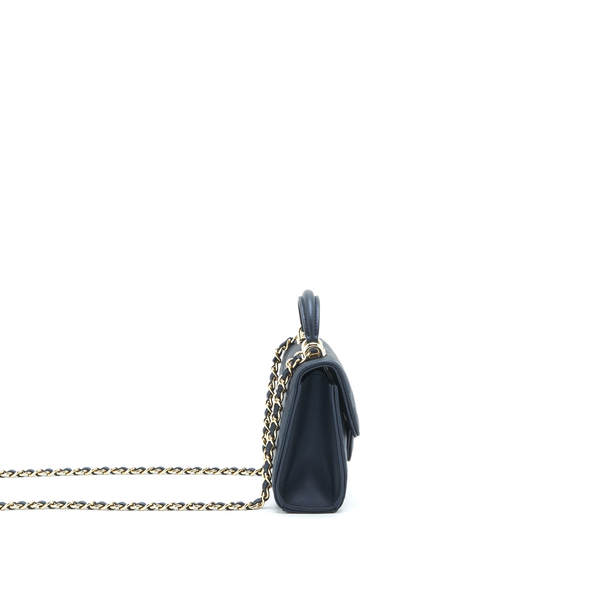 Chanel 22S Top Handle Mini Flap Bag With Chain Lambskin Navy L