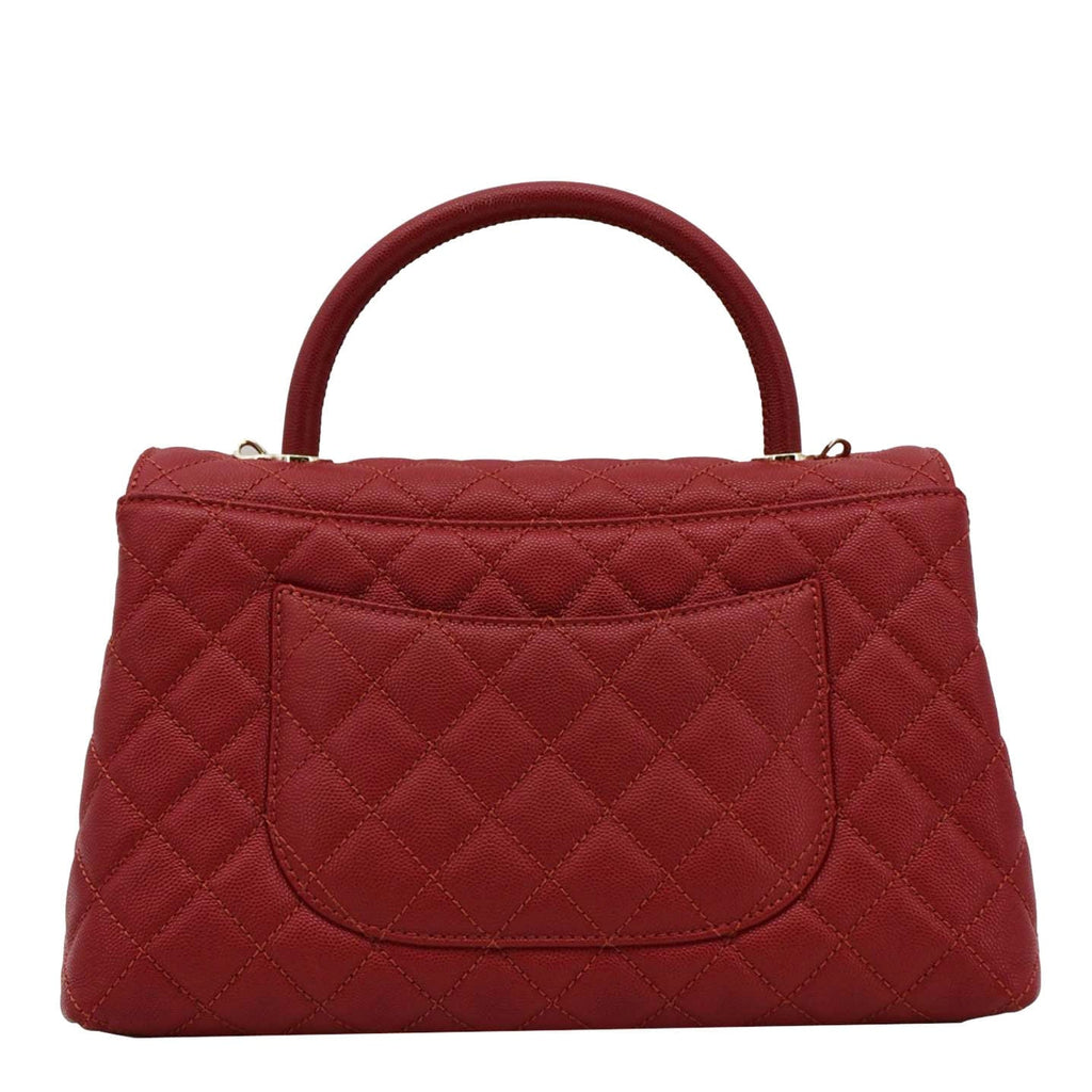 CHANEL CC Coco Caviar Leather Top Handle Flap Shoulder Bag Red