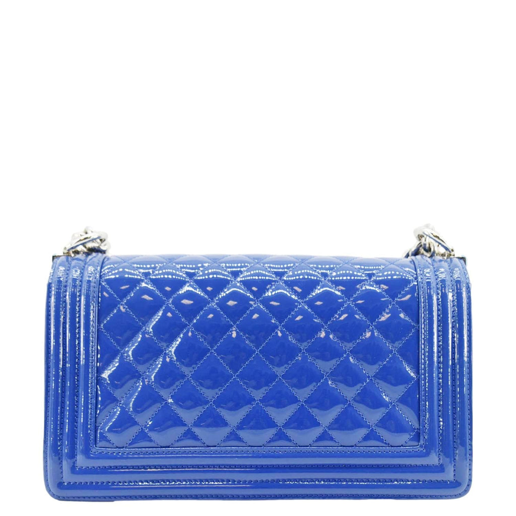 CHANEL Boy Flap Old Medium Plexiglass Patent Leather Crossbody Bag Blue