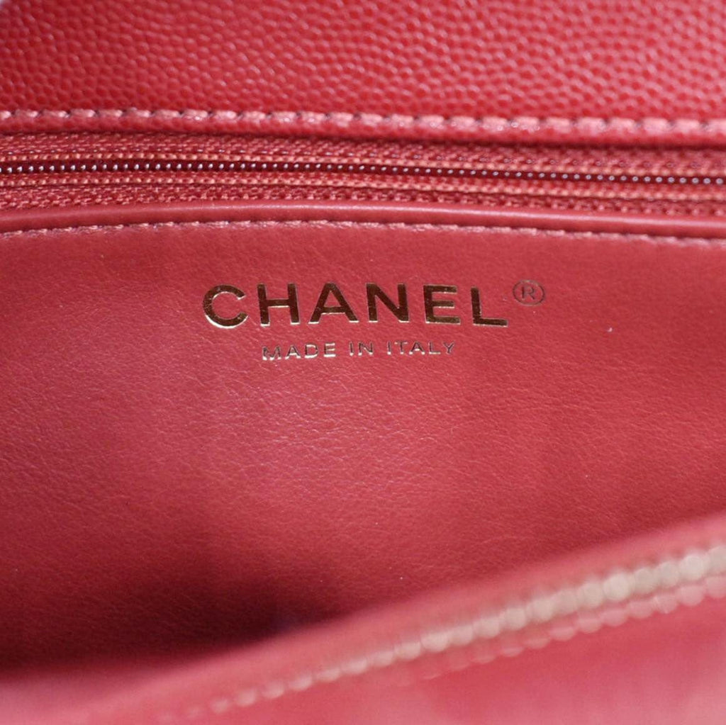 CHANEL CC Coco Caviar Leather Top Handle Flap Shoulder Bag Red