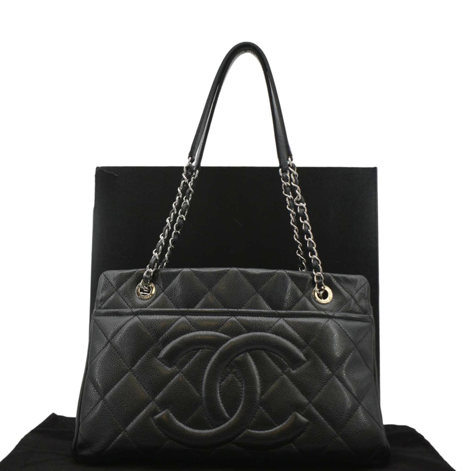 CHANEL Timeless CC Soft Quilted Caviar Leather Shopping Tote Bag Black