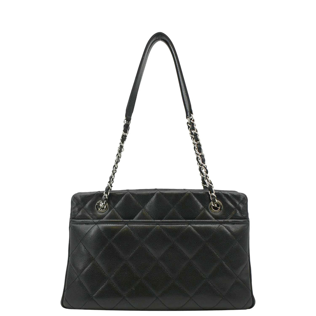 CHANEL Timeless CC Soft Quilted Caviar Leather Shopping Tote Bag Black