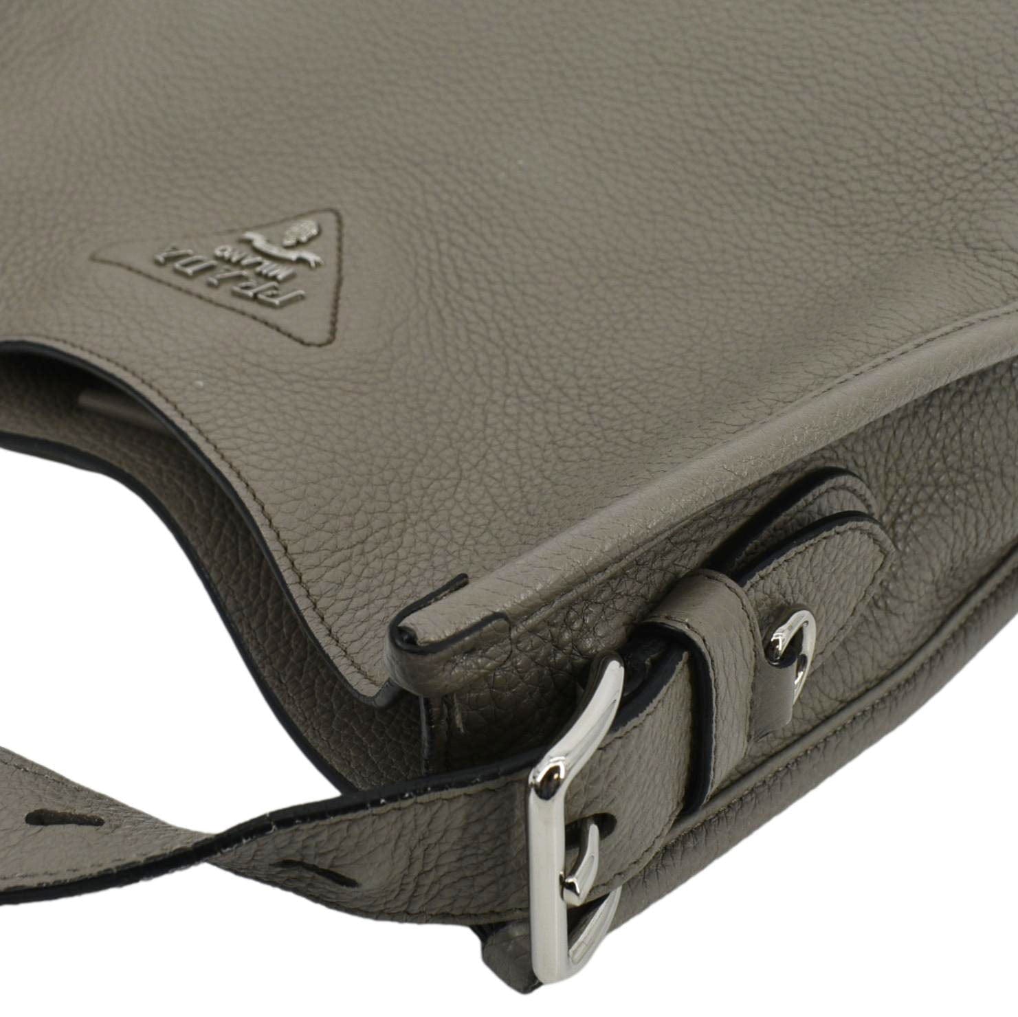 PRADA Leather Shoulder Bag Clay Grey