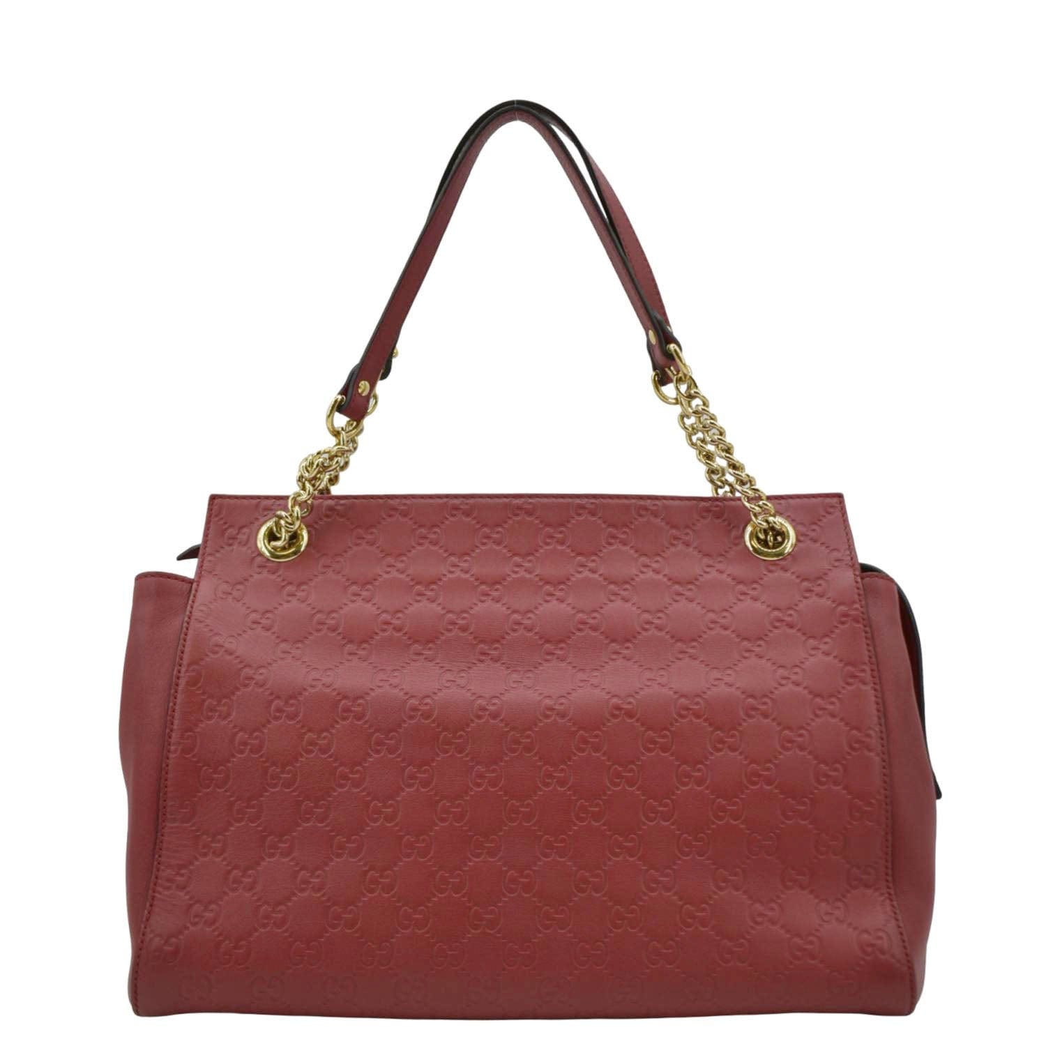 GUCCI Large Soft Signature Leather Chain Shoulder Tote Bag Red 453771