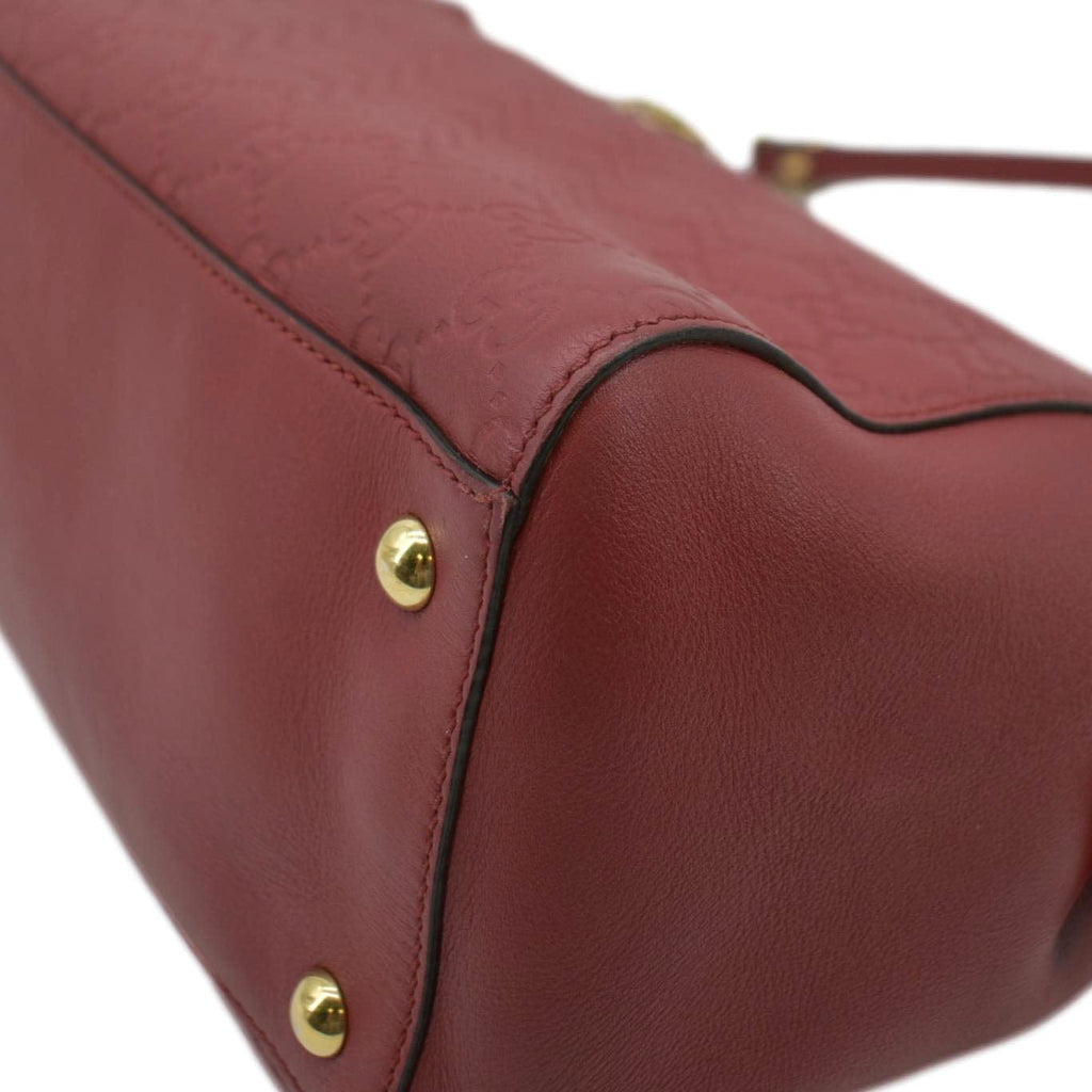 GUCCI Large Soft Signature Leather Chain Shoulder Tote Bag Red 453771