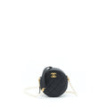 Chanel Pearl Round Clutch With Chain Calfskin Black