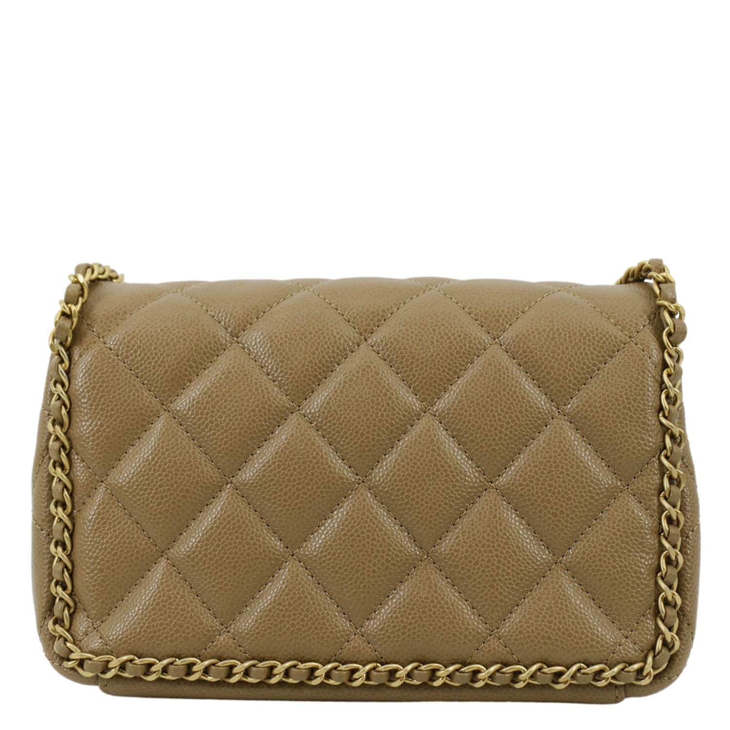 CHANEL Chain Around Flap Quilted Leather Crossbody Bag Beige