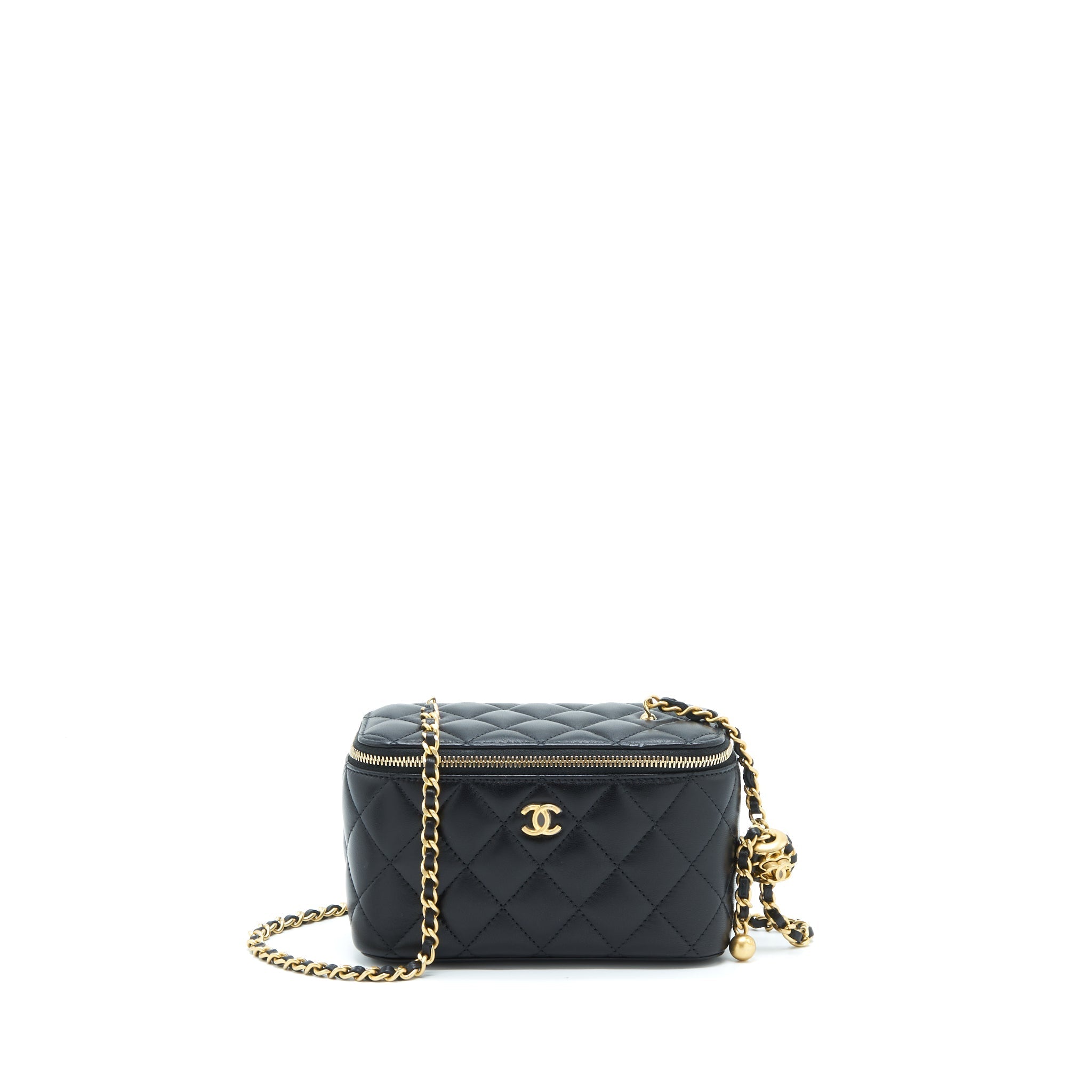 Chanel 22S Pearl Crush Long Vanity With Chain Lambskin Black