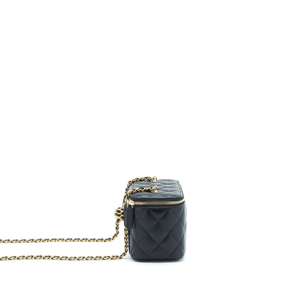Chanel 22S Pearl Crush Long Vanity With Chain Lambskin Black