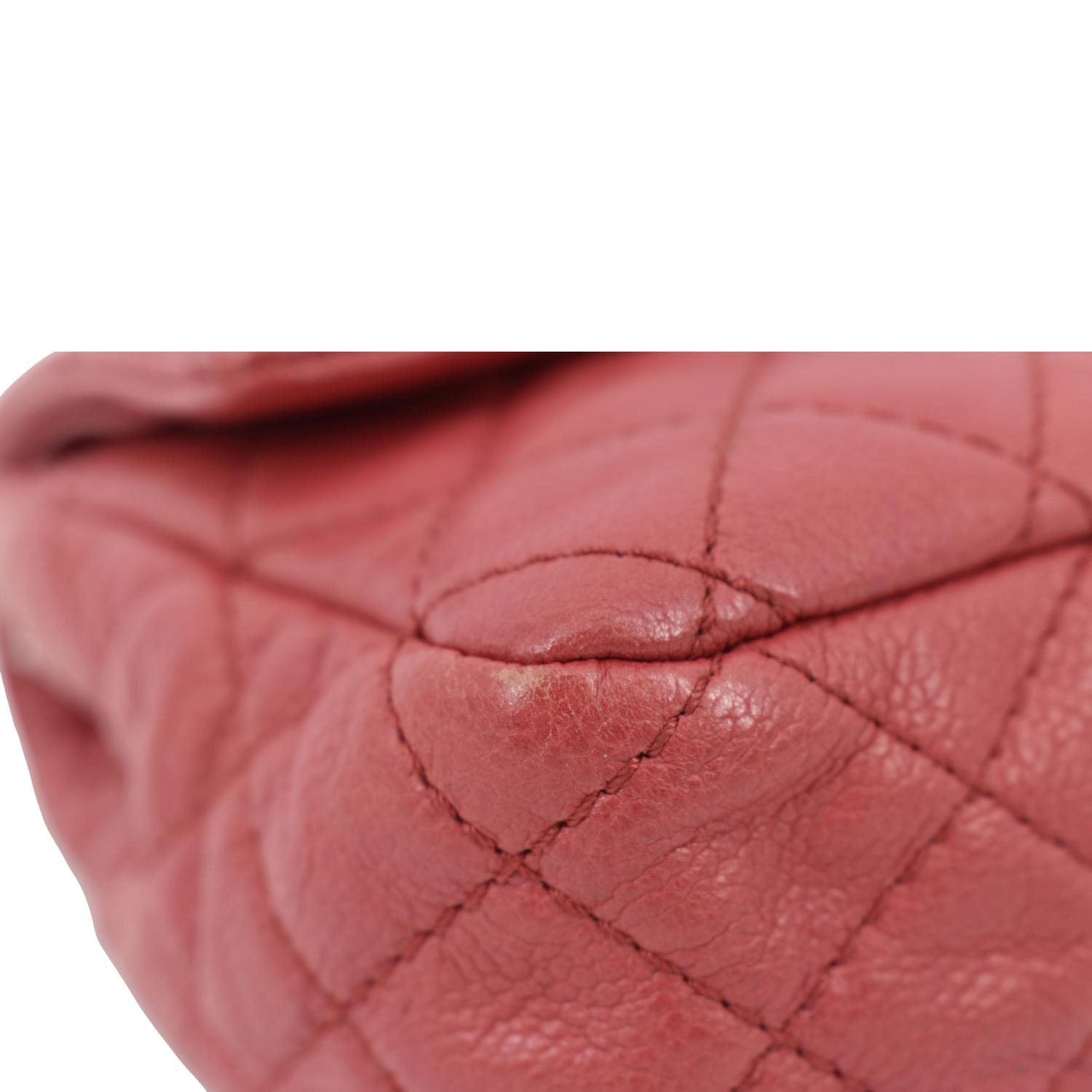 CHANEL Classic Medium Double Flap Quilted Caviar Leather Shoulder Bag Red