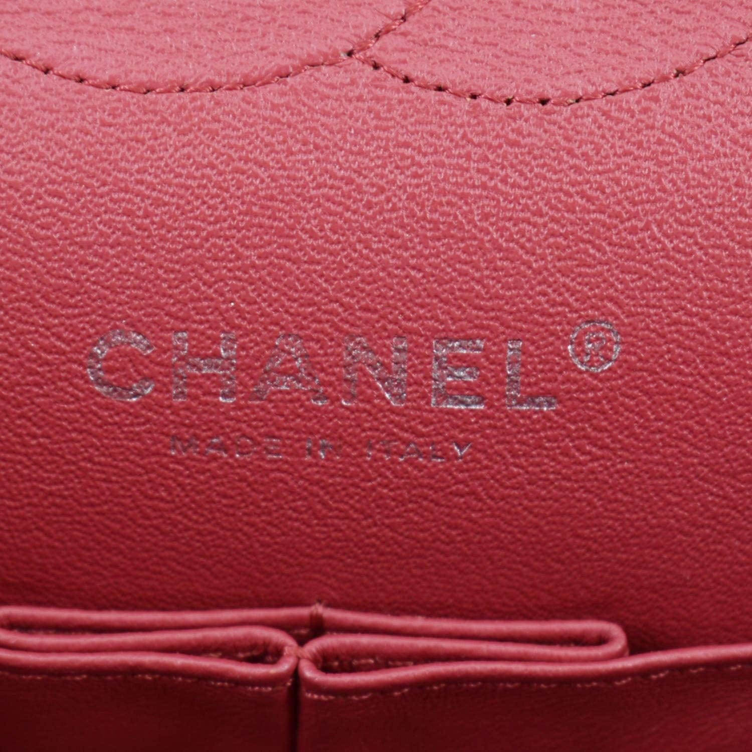CHANEL Classic Medium Double Flap Quilted Caviar Leather Shoulder Bag Red