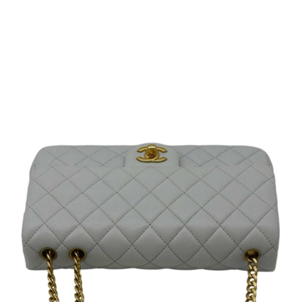 CHANEL Sweet Camellia Flap Adjustable Chain WOC Quilted Leather Crossbody Bag Light Blue