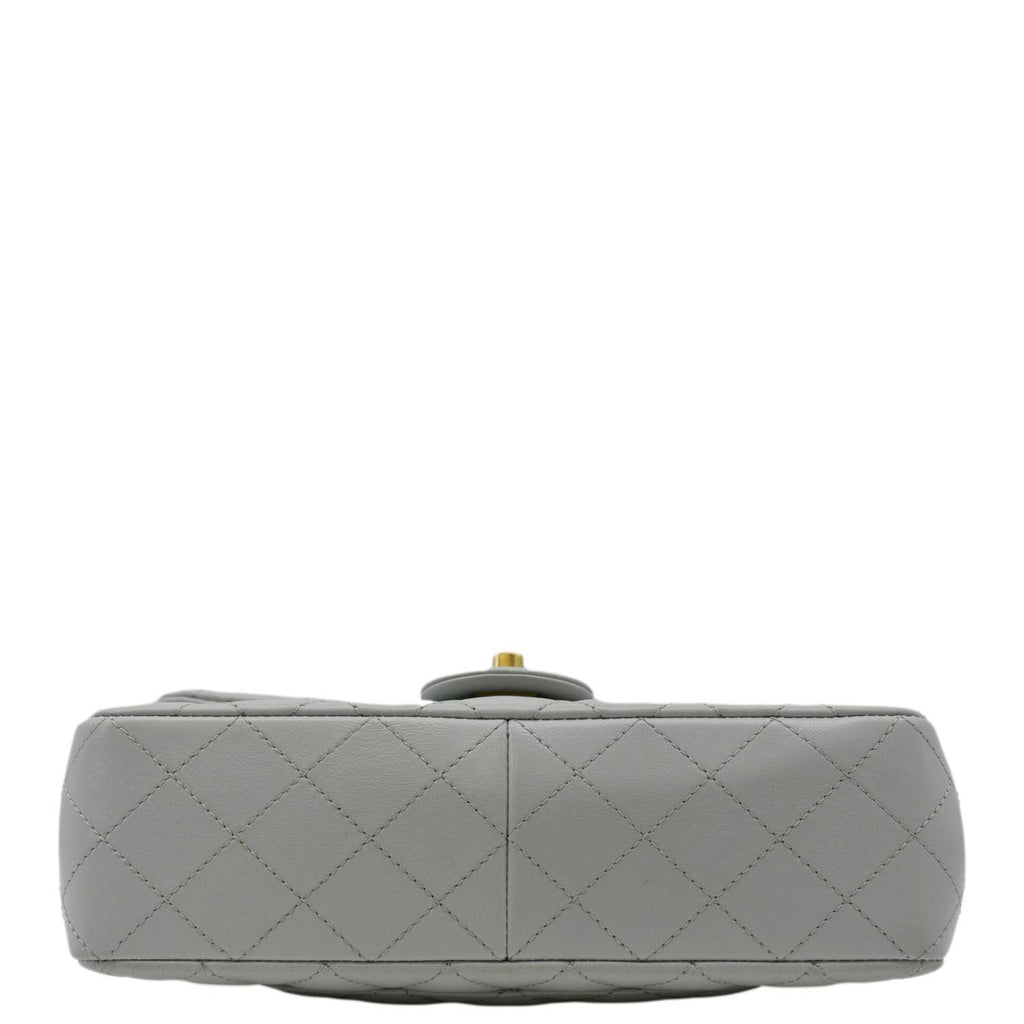 CHANEL Sweet Camellia Flap Adjustable Chain WOC Quilted Leather Crossbody Bag Light Blue