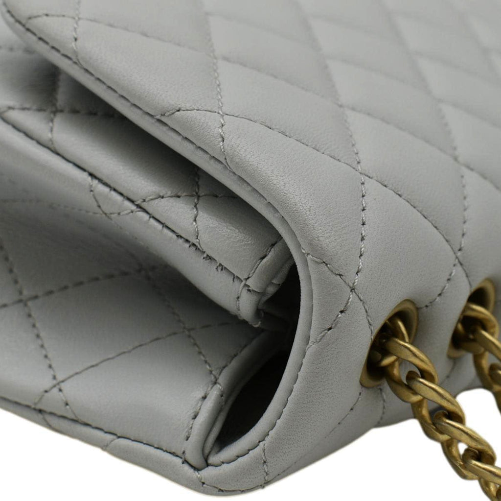 CHANEL Sweet Camellia Flap Adjustable Chain WOC Quilted Leather Crossbody Bag Light Blue