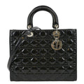 CHRISTIAN DIOR Lady Dior Large Quilted Patent Leather Shoulder Bag Black