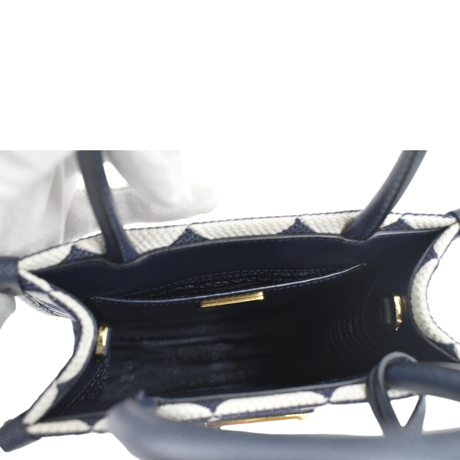 PRADA Triangolo Mini Jacquard Symbole Tote Crossbody Bag Navy Blue