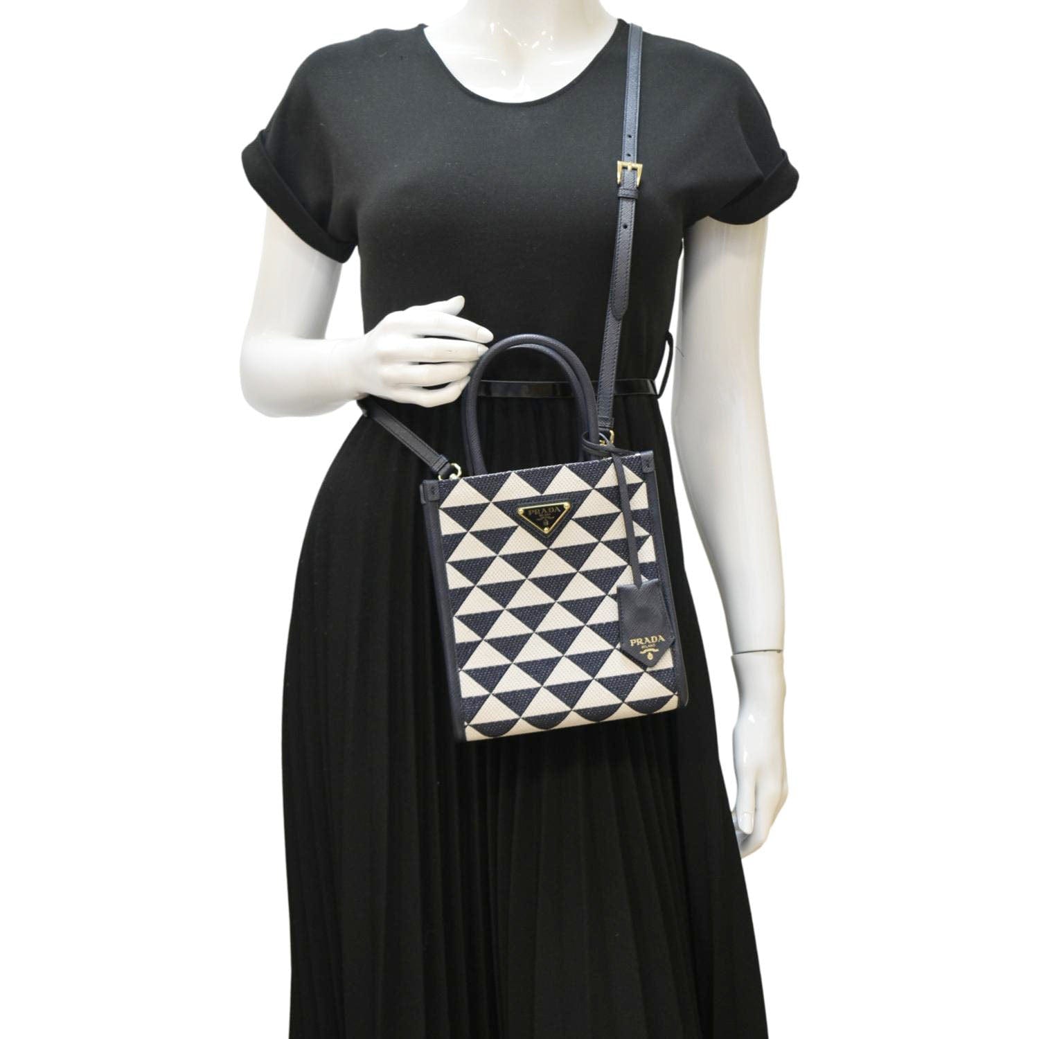 PRADA Triangolo Mini Jacquard Symbole Tote Crossbody Bag Navy Blue
