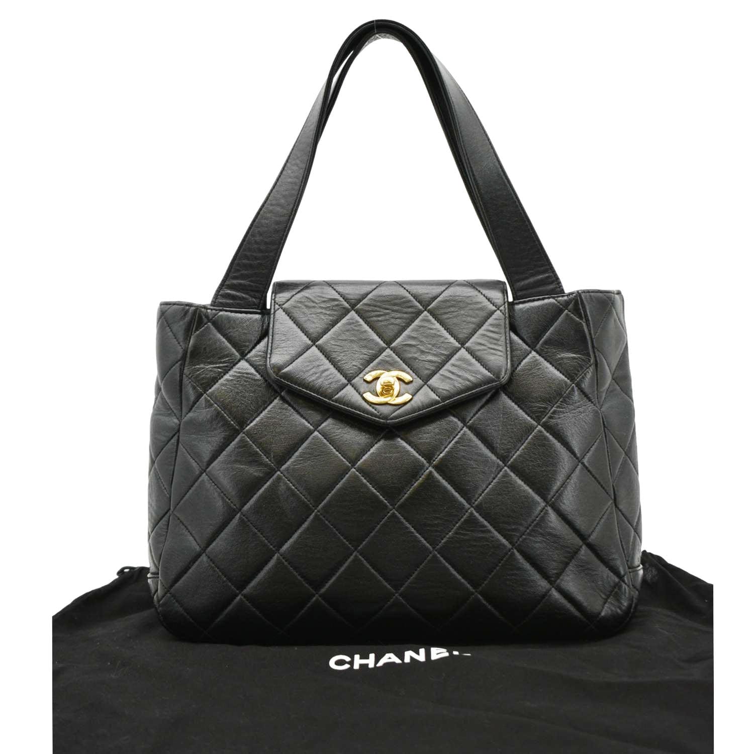 CHANEL Classic Flap Vintage Quilted Leather Tote Bag Black